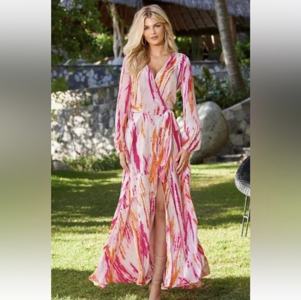 NWOT Boston Proper Pink and Orange Tie-Dye Dress